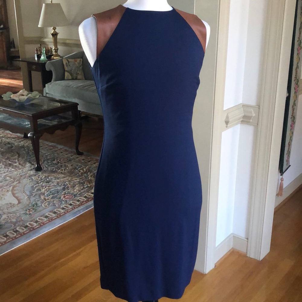 Lauren Ralph Lauren Navy Sheath Dress with Brown Shoulder Panels